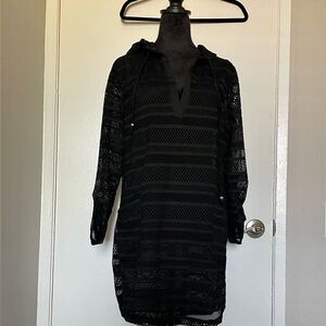 Club Z Collection black swimsuit coverup with hoodie Size L